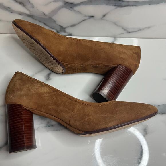 Cole Haan EUC Women's Spiced Brown Suede Block Heel Cassandra Heels Sz 7 Preppy - Picture 5 of 7